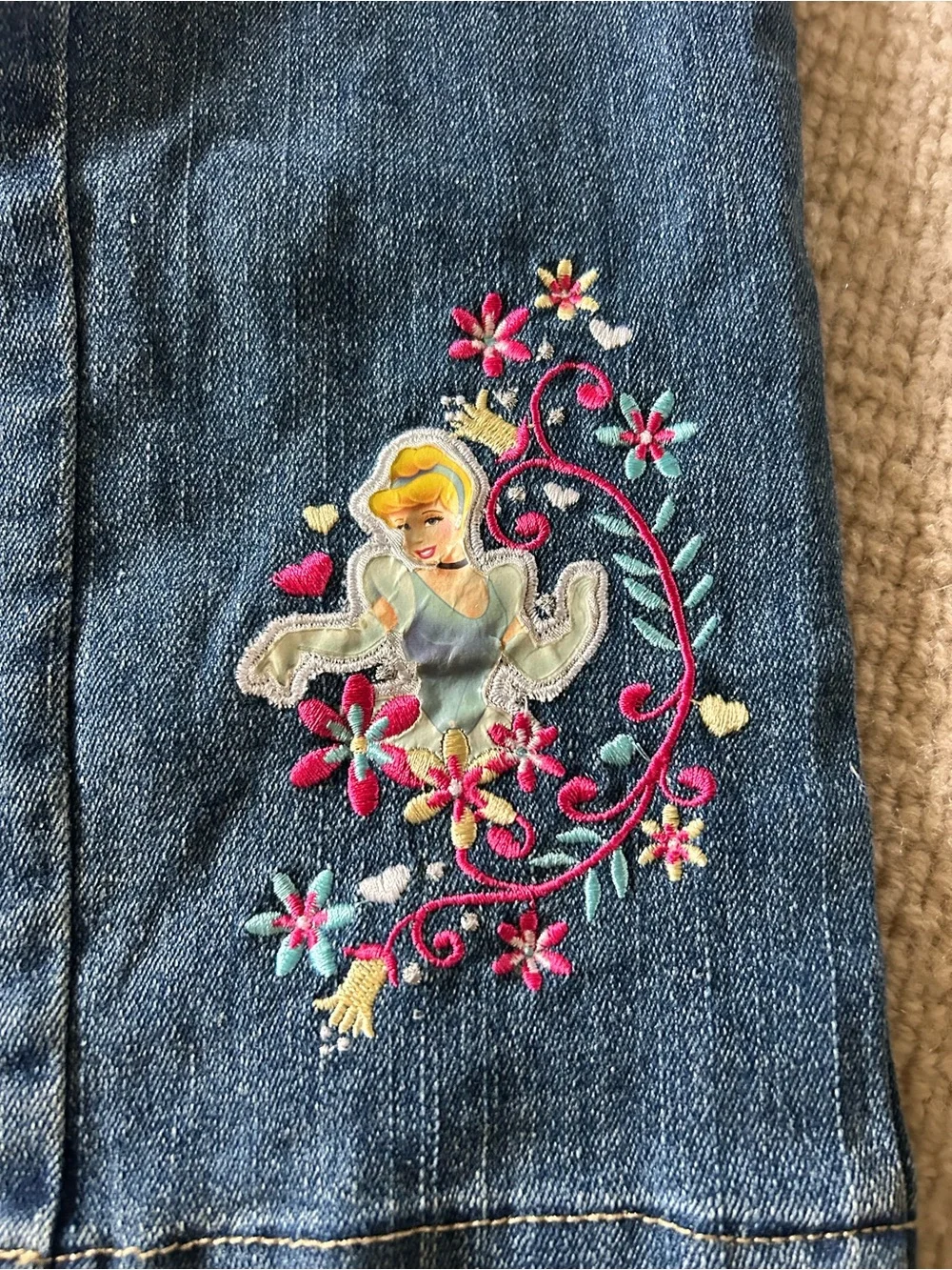 Vintage PrinceGirls Dark Blue Denim Jeans with Embroidered Unicorn